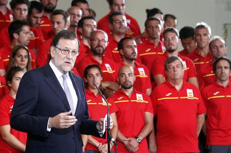 28/07/2016. Rajoy recibe al equipo olímpico. El presidente del Gobierno en funciones, Mariano Rajoy, se dirige a los integrantes del equipo ...